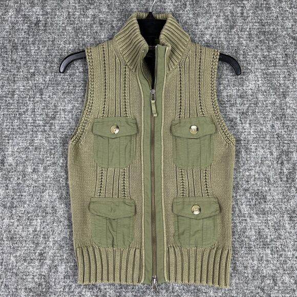 Eddie‎ Bauer Sweater Womens Extra Small Green Full Zip Chunky Knit Safari - Picture 1 of 6